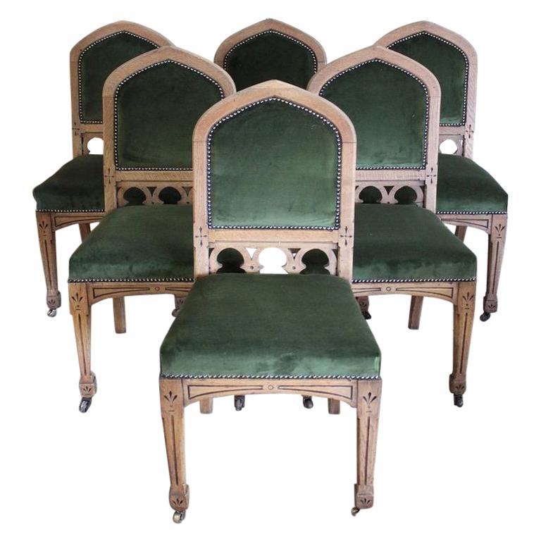 Six 19th Century English Bleached Oak Arts & Crafts Chairs For Sale