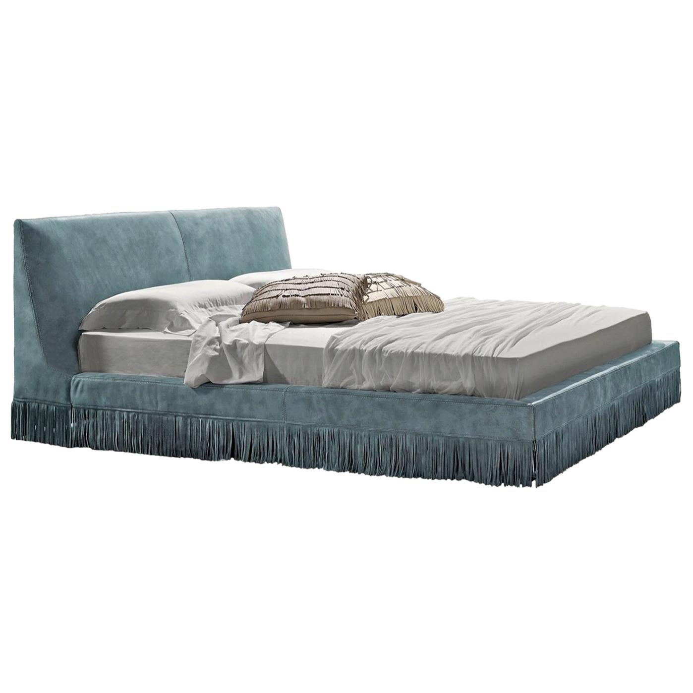 Italian Leather King Sized Bed - Haute Couture with Fringe Skirt Details
