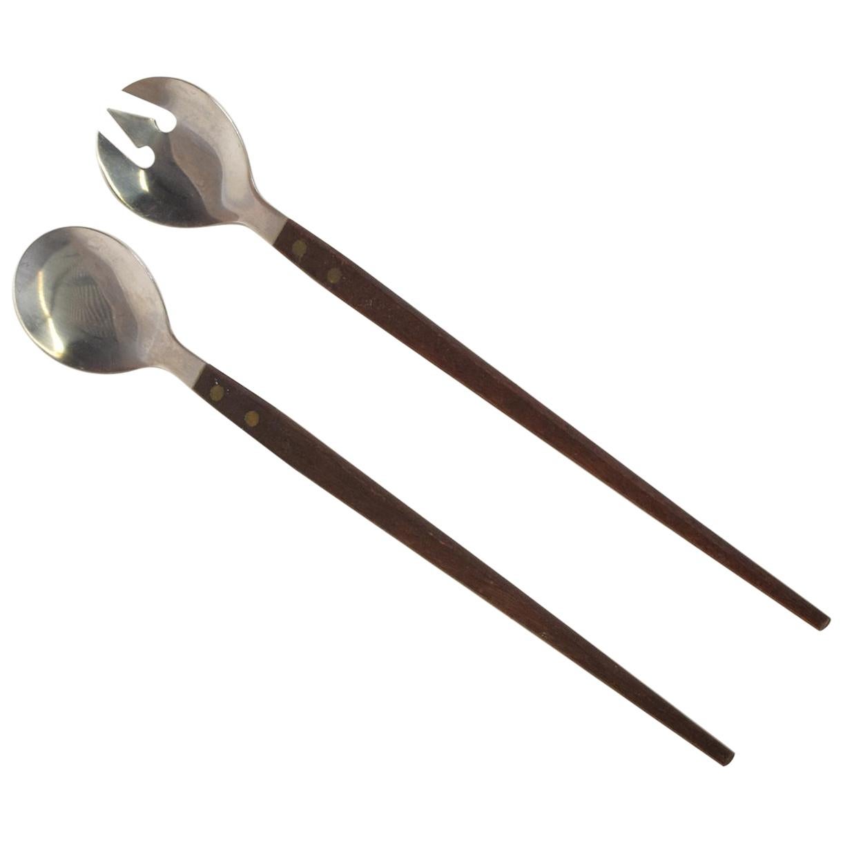 Mid-Century Modern Rosewood and Stainless Salad Servers, Japan