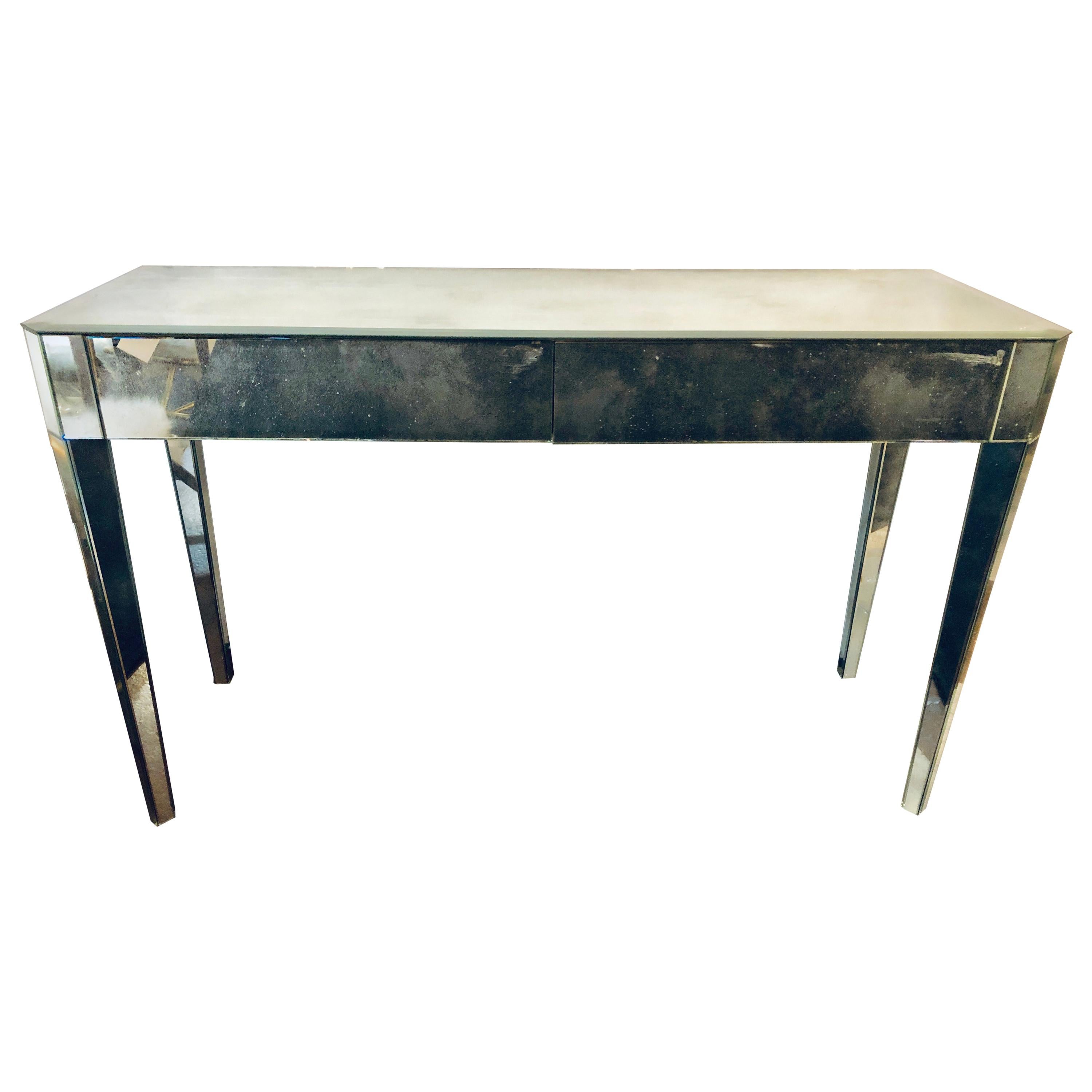 Mid-Century Modern Hollywood Regency Two-Drawer Mirrored Console / Entry Table