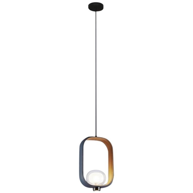 'FILIPA' Suspension Lamp in Lantern Style with Bi-Color Leather For Sale