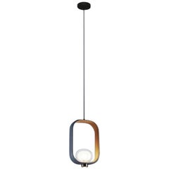 'FILIPA' Suspension Lamp in Lantern Style with Bi-Color Leather