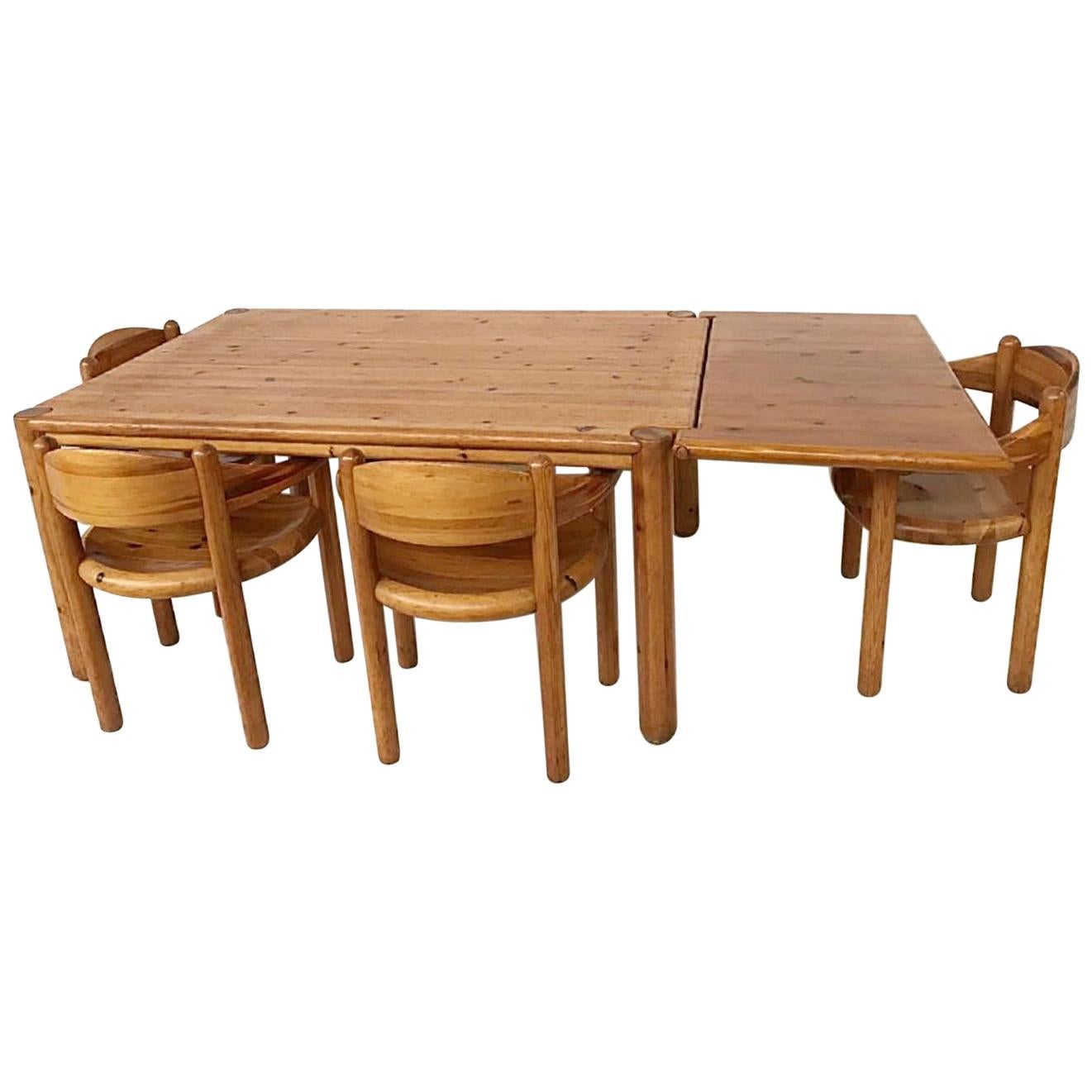 Wood Dining Set by Rainer Daumiller, 4 Chairs and Table