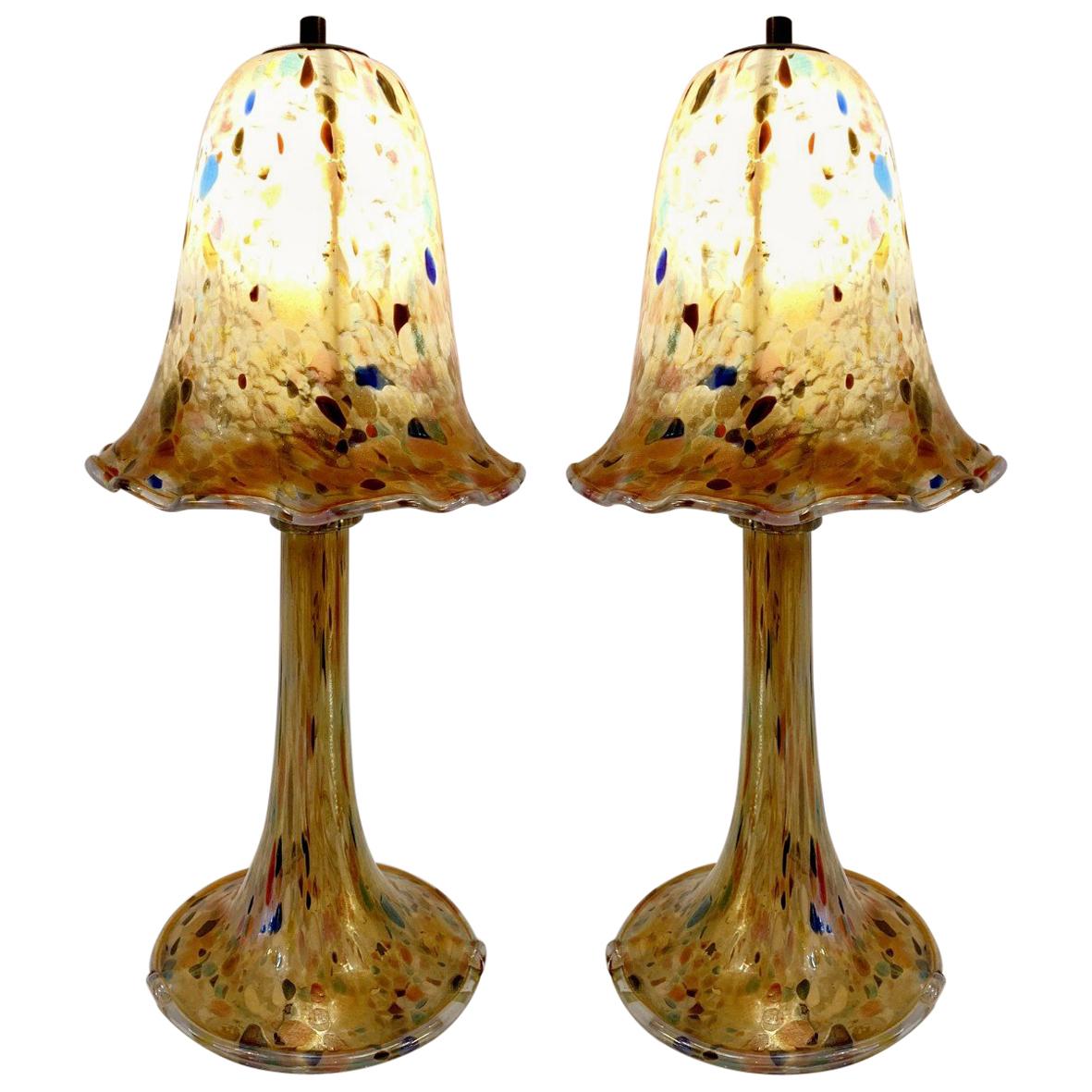 Pair of Mushroom Lamps in Glass Paste