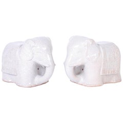 Pair of Crackle Glaze Terracotta Elephant Garden Seats