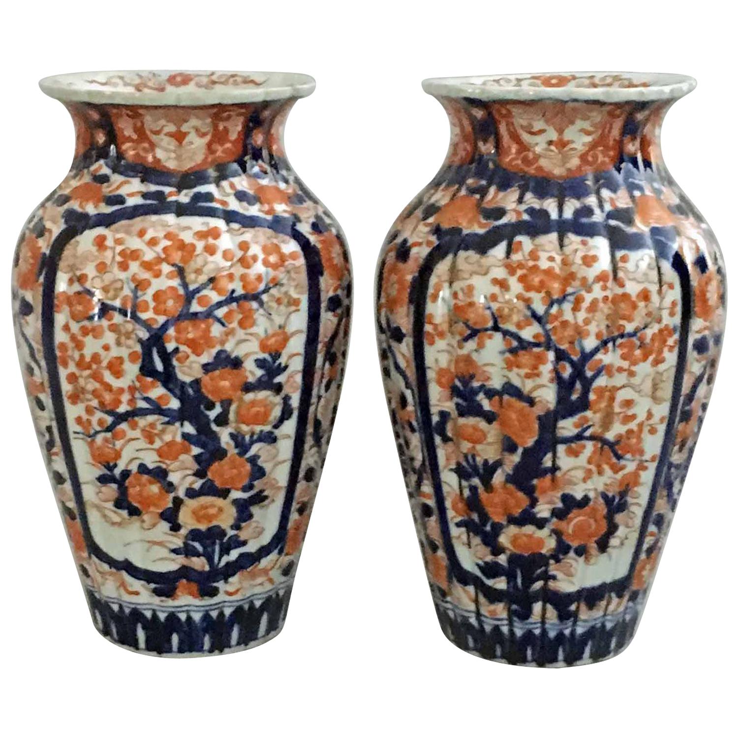 Antique Pair of Imari Open Vases