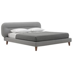 'VISCONTI' King Size Bed with Italian Modern Style Headboard in Grey Fleece