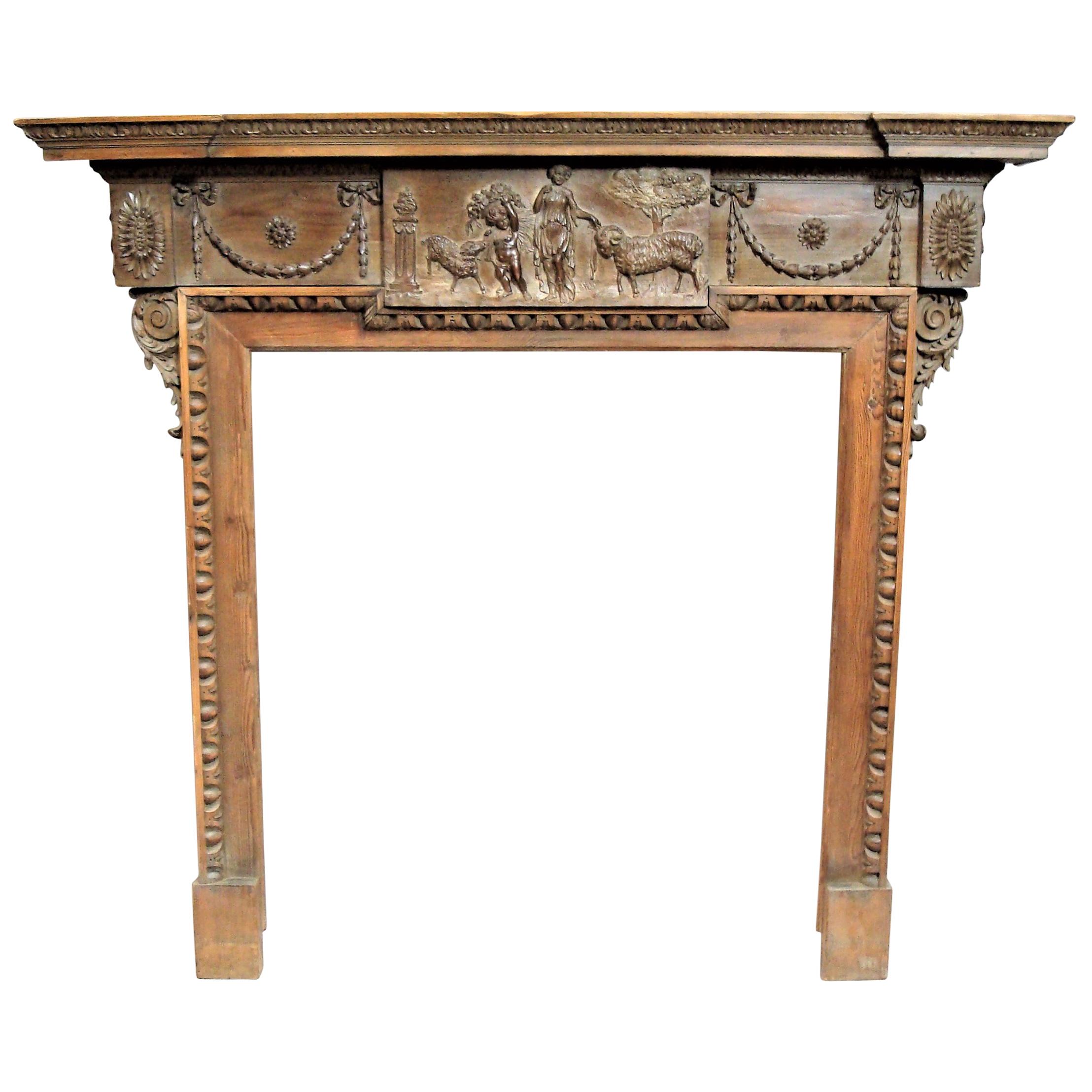 George III Carved Pine Chimney Piece / Fire Surround