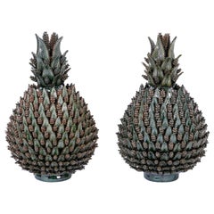 Grandes jarres ou urnes à ananas à couvercle en terre cuite émaillée ou en poterie