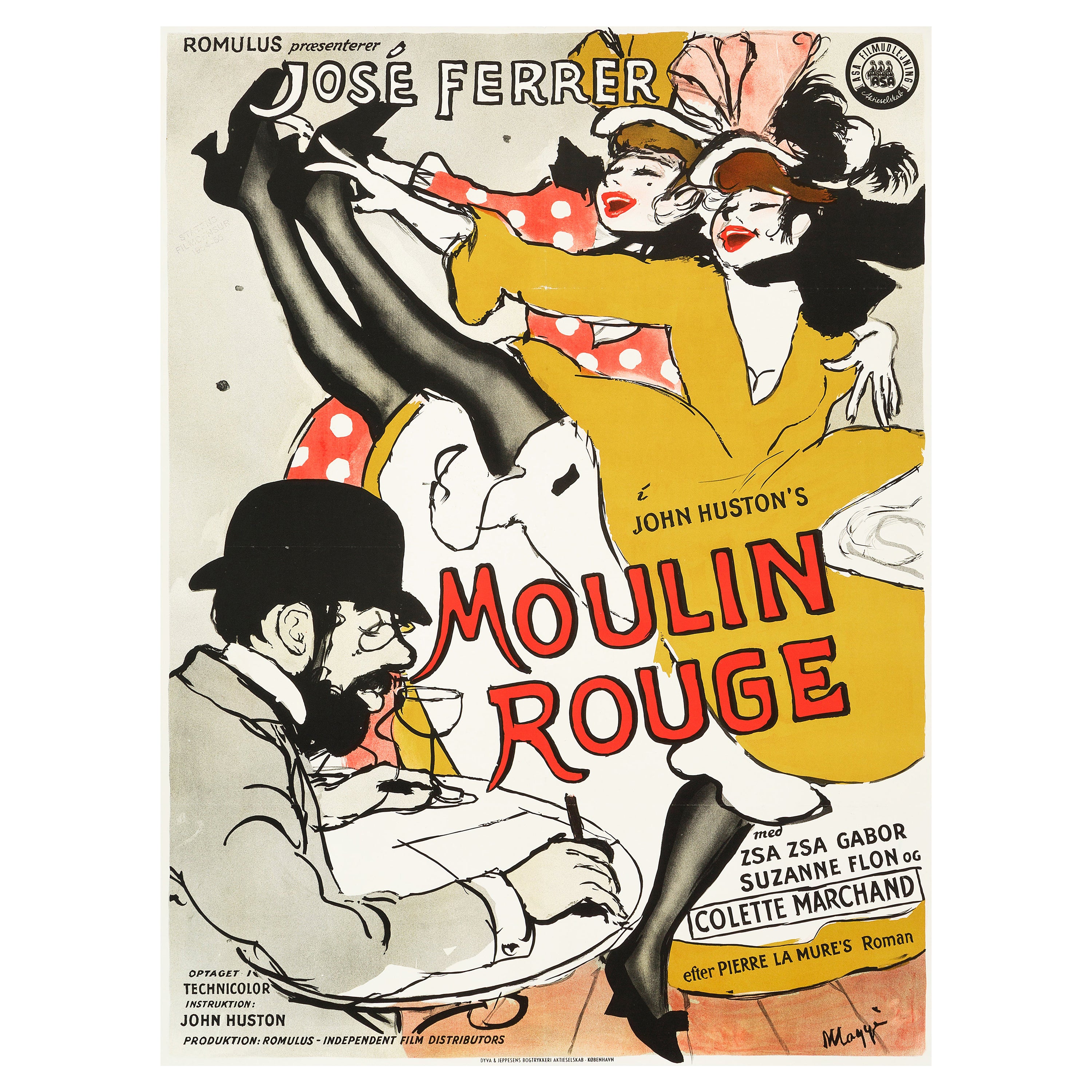 'Moulin Rouge' Original Vintage Movie Poster by Maggi Baaring, Danish, 1955