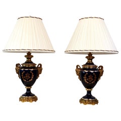 Pair of Belle Epoque Cobalt Blue and Bronze Mounted Table Lamps
