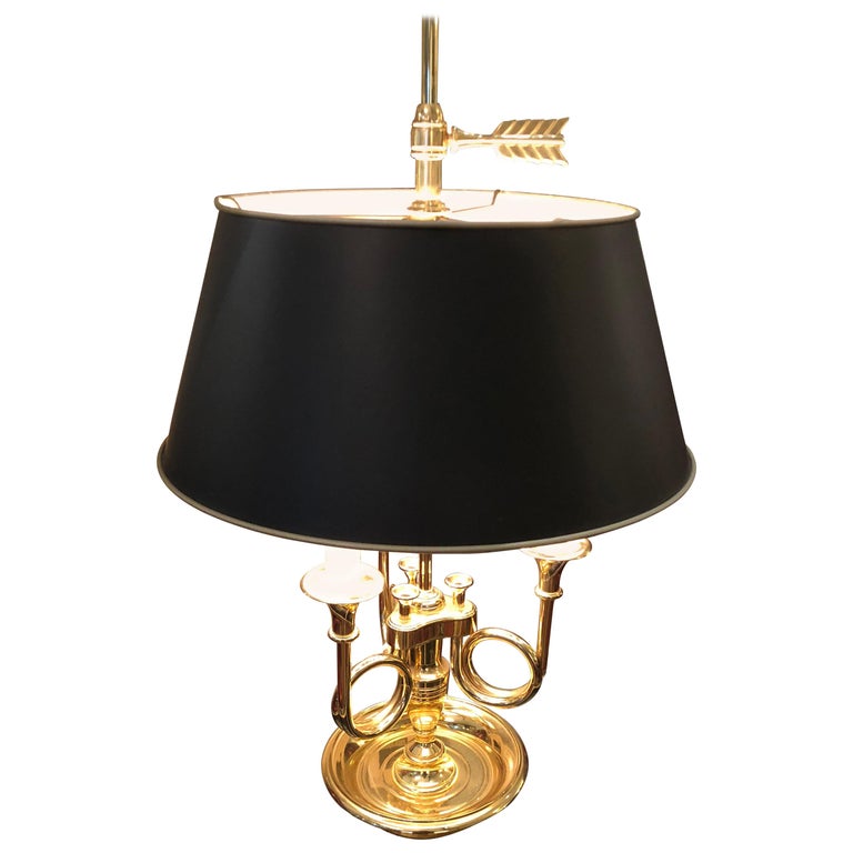 Arm Brass French Horn Style Table Lamp, Baldwin Brass Candelabra Desk Lamp