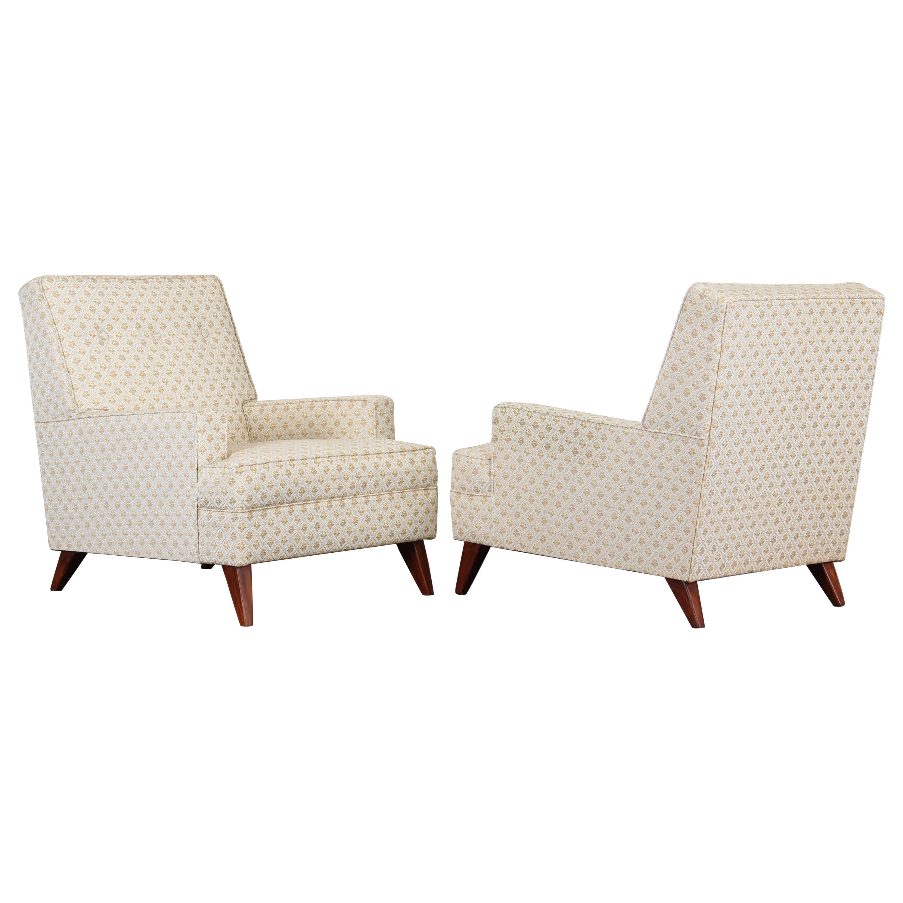Pair of Robsjohn Gibbings Style Upholstered Lounge Chairs, 1950s
