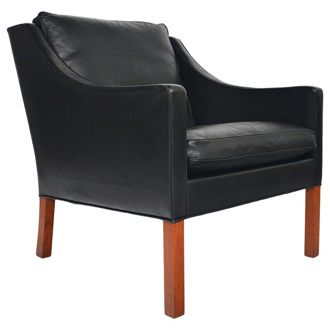 Borge Mogensen Model 2207 Black Leather Lounge Chair