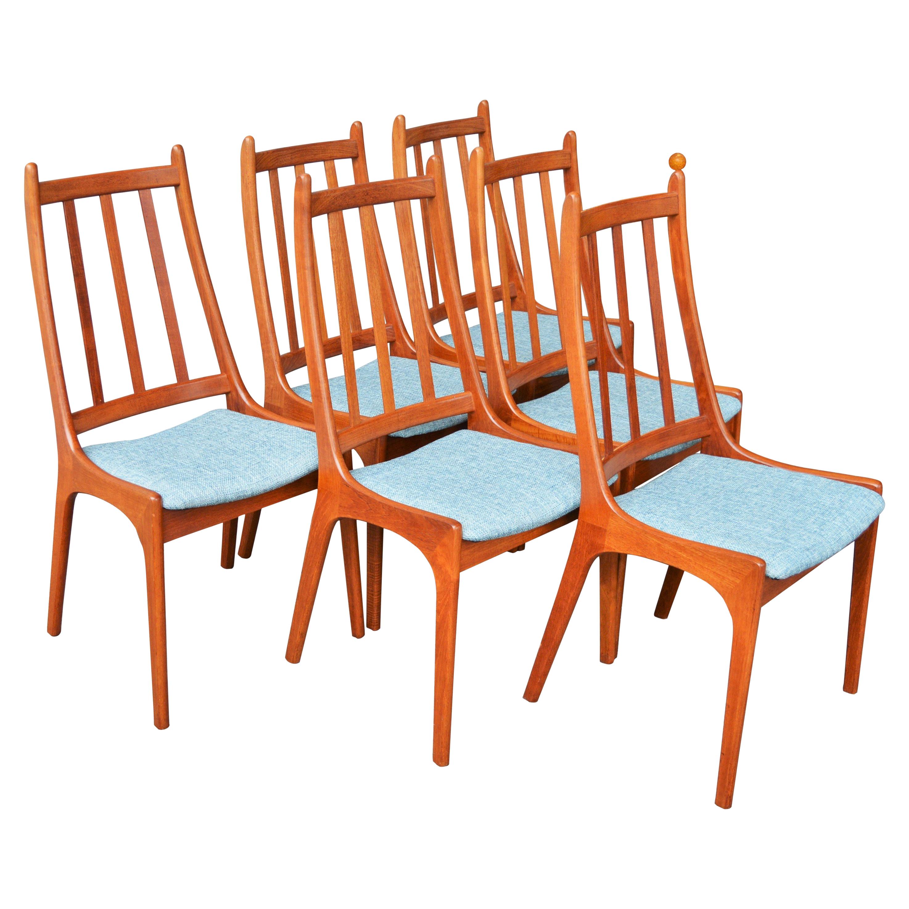 Set of 6 Solid Teak Comb Back Dining Chairs by Kai Kristiansen, Denmark, 1960s