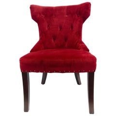 Set of Four Custom Upholstered Nailhead Red Tufted Dining Chairs