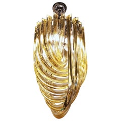 Carlo Nason, Four Curvati Murano Small Chandeliers, Crystal Amber triedri