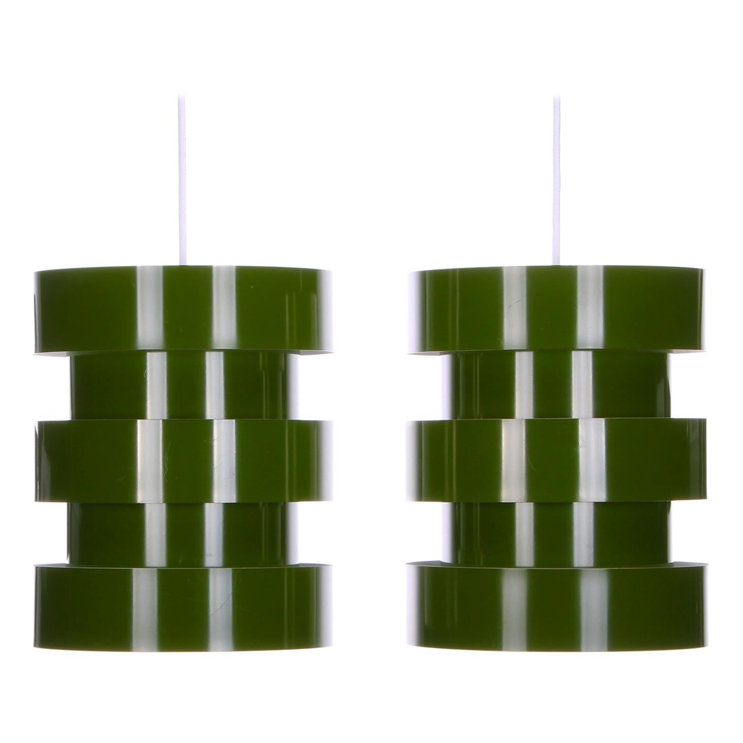 Green Pendants Fog & Mørup 1960s, Attractive Olive-Green Hanging Lamps, Pair