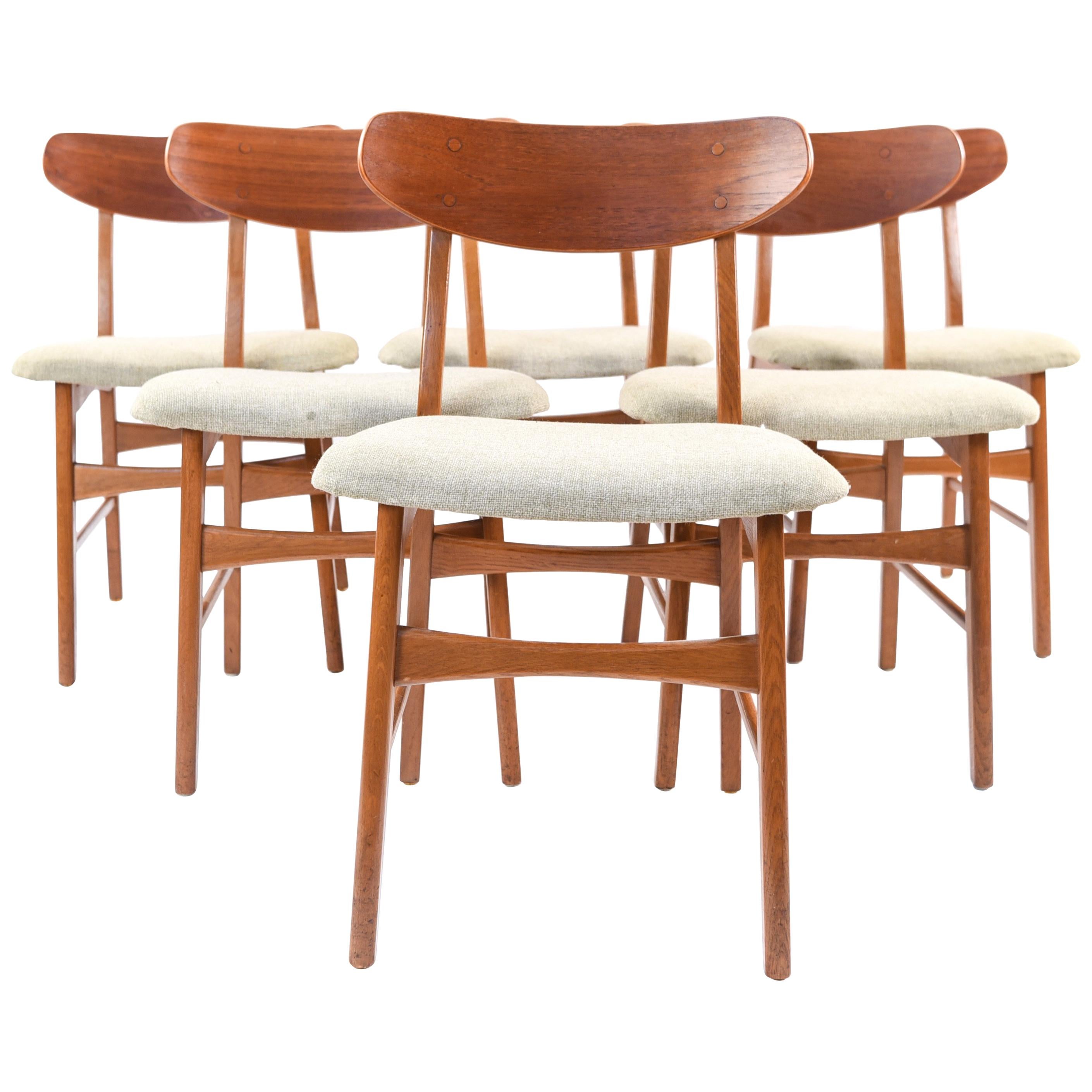 Set of Six Danish Midcentury Teak Dining Chairs by Sax
