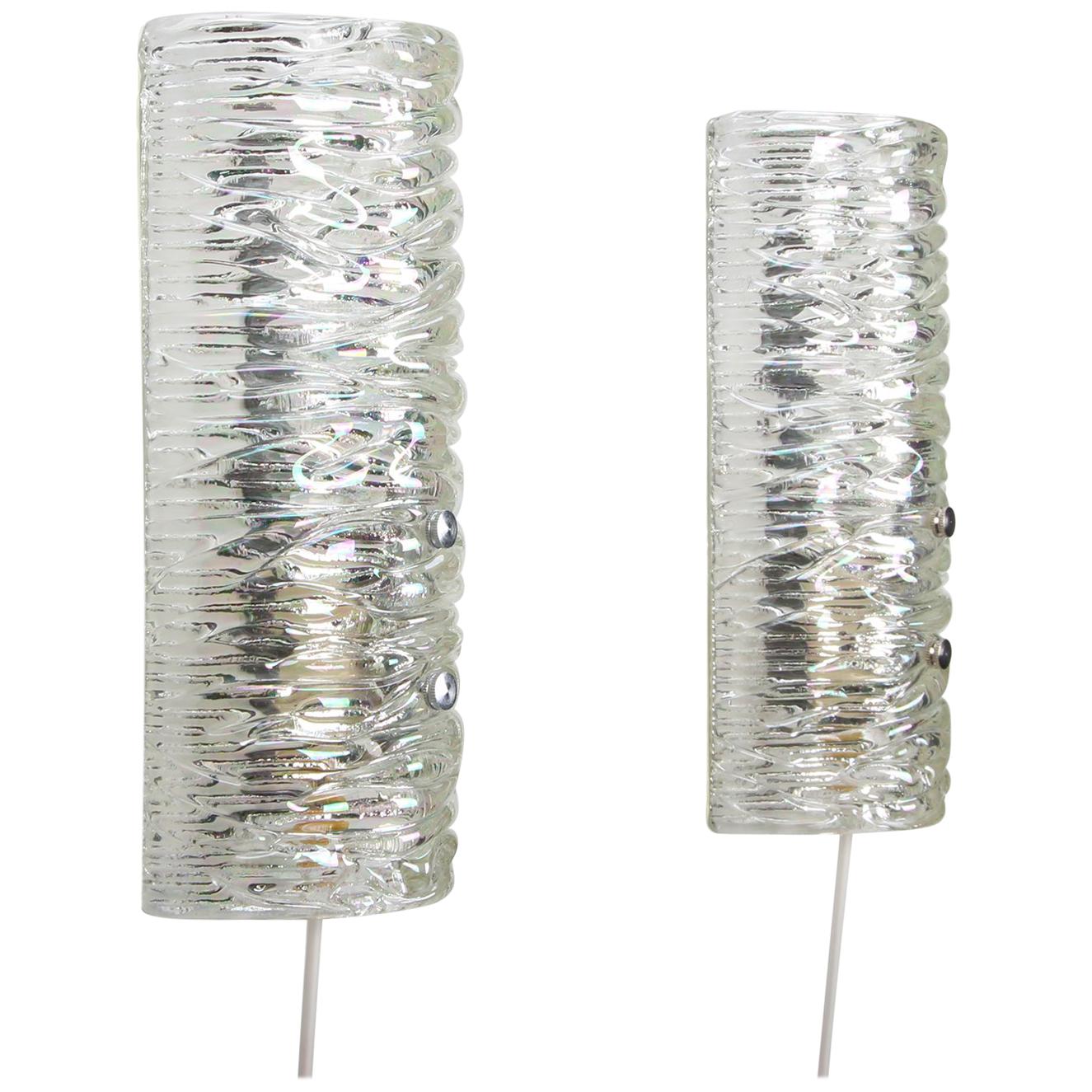 Glass Sconces Pair of 1960s Scandinavian Glass Wall Lamps
