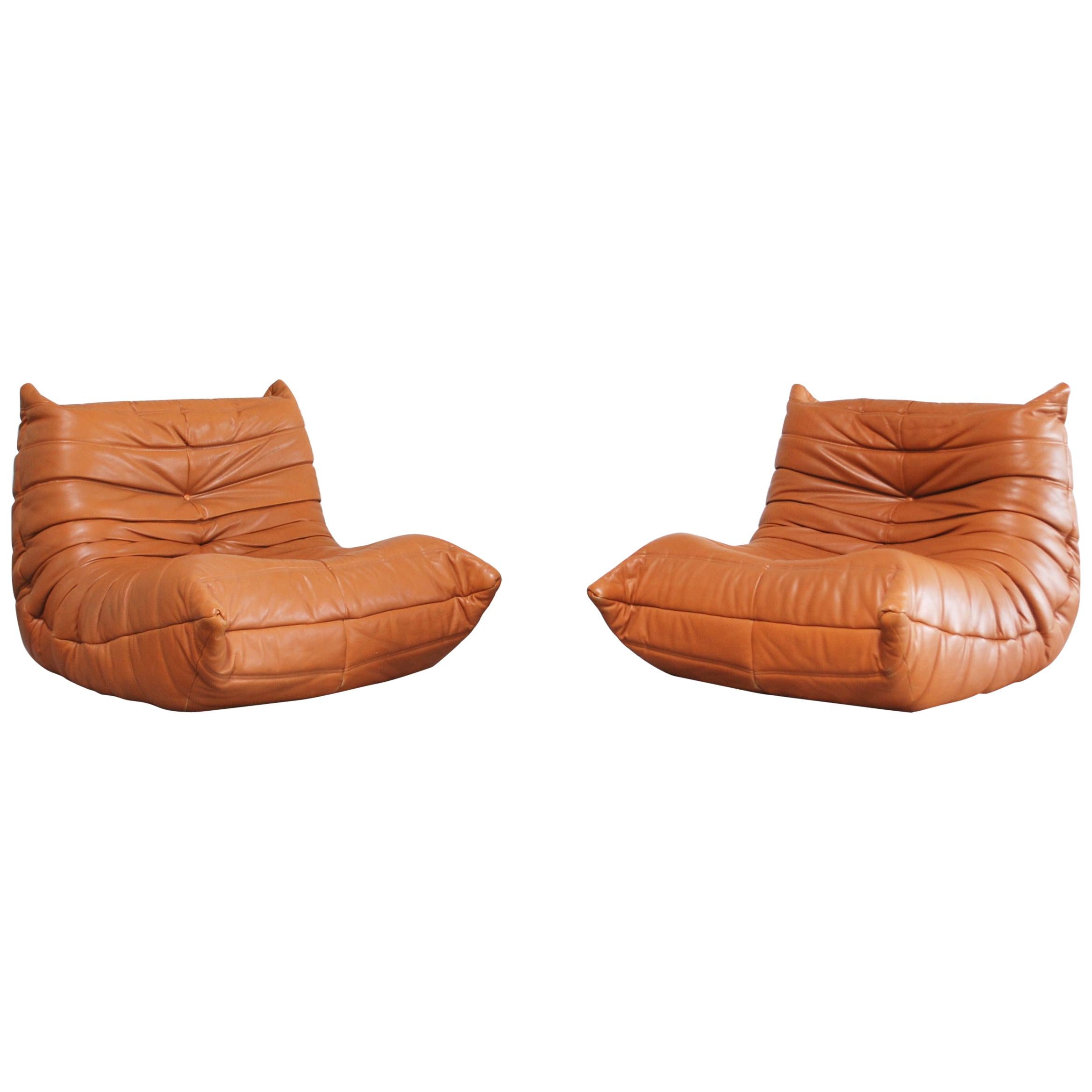 Original Ligne Roset Togo Cognac Aniline Leather Chair