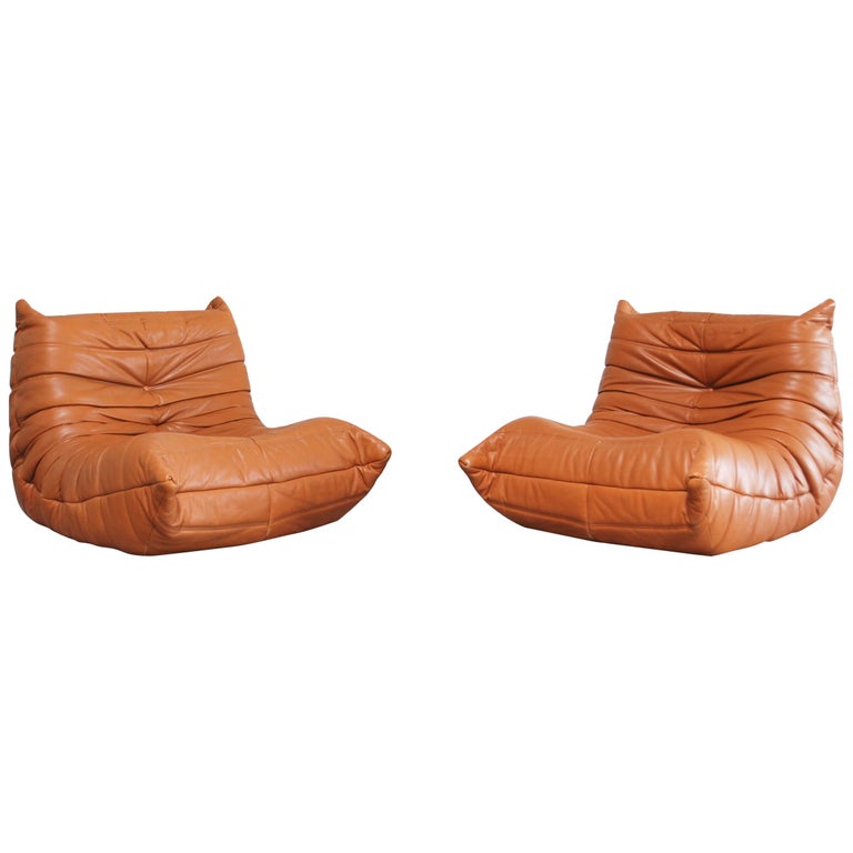 Original Ligne Roset Togo Cognac Aniline Leather Chair For Sale at 1stDibs