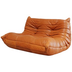 Original Ligne Roset Togo Cognac Brandy Canapé en cuir aniline