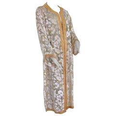 1970 Moroccan Caftan White and Gold Floral Silk Embroidered Kaftan