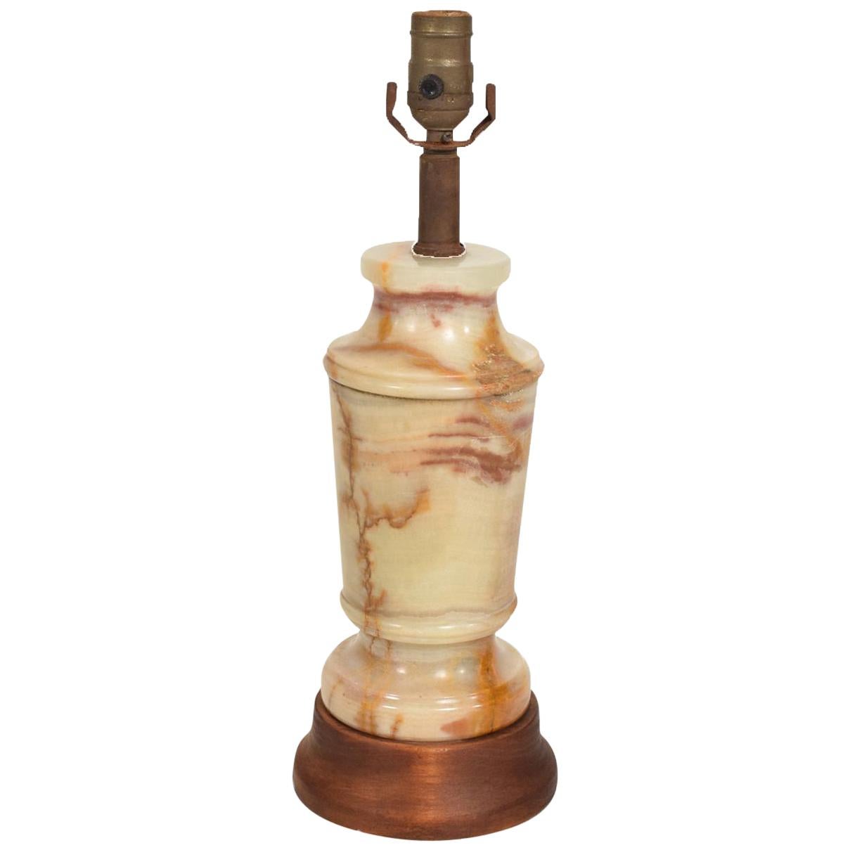 Hollywood Regency Table Lamp in Alabaster with Wood Base
