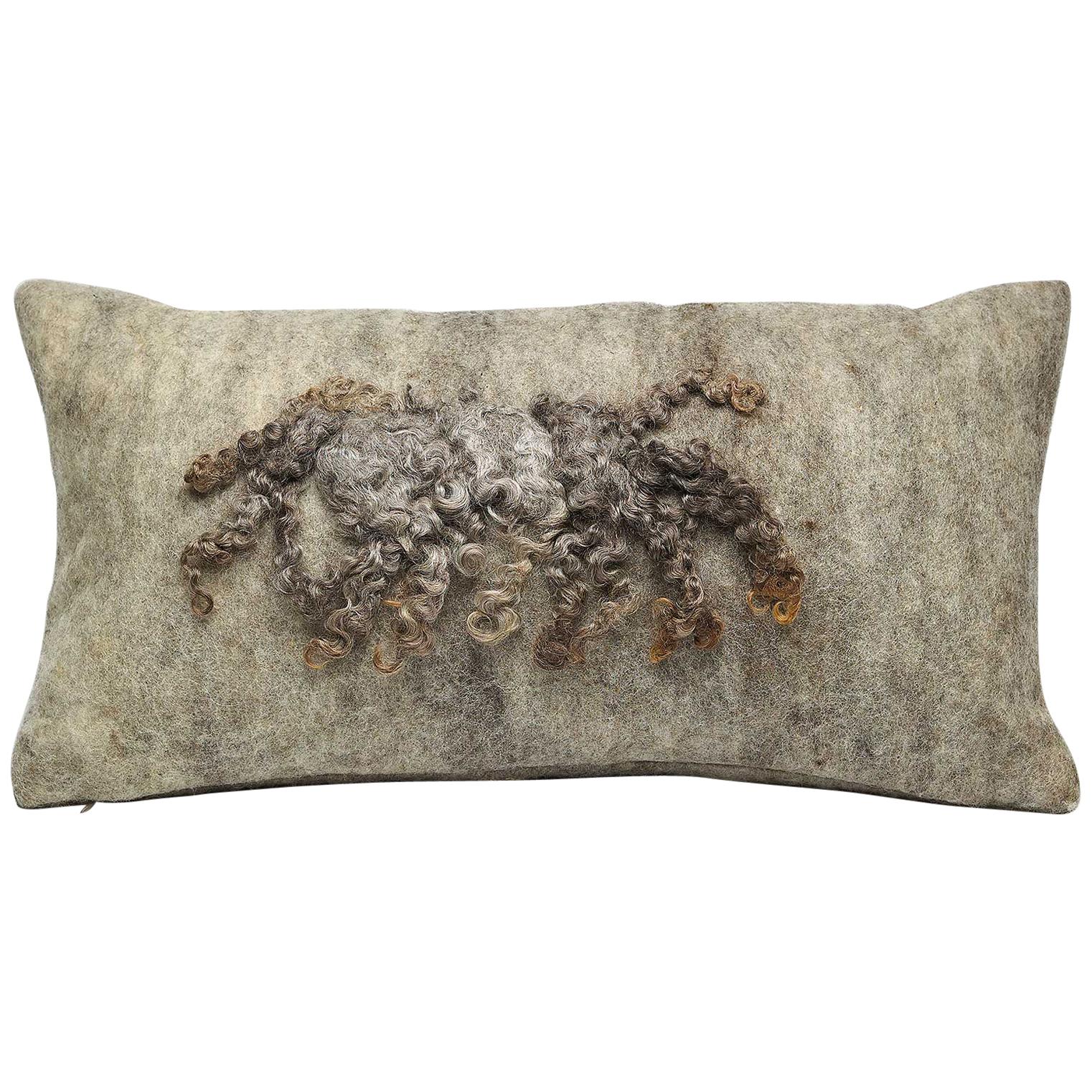 Wool Wensleydale Pillow Grey, Small - Heritage Sheep Collection For Sale