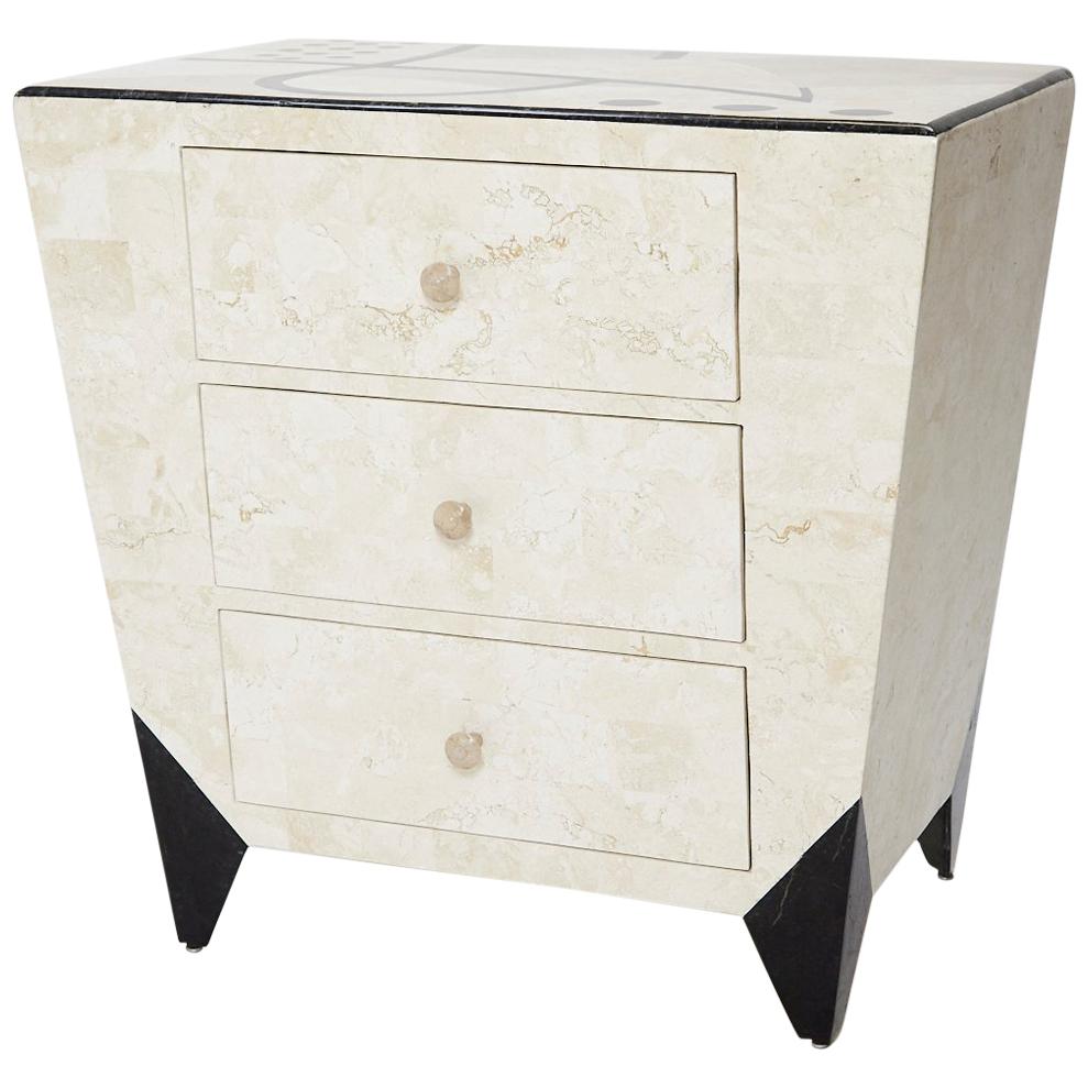 Postmodern Tessellated Stone "Et Cetera" 3-Drawer Side Table, 1990s