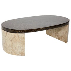 Oval Coffee Table with Natural Inlay Top and Tessellated Stone Base, 1990s
