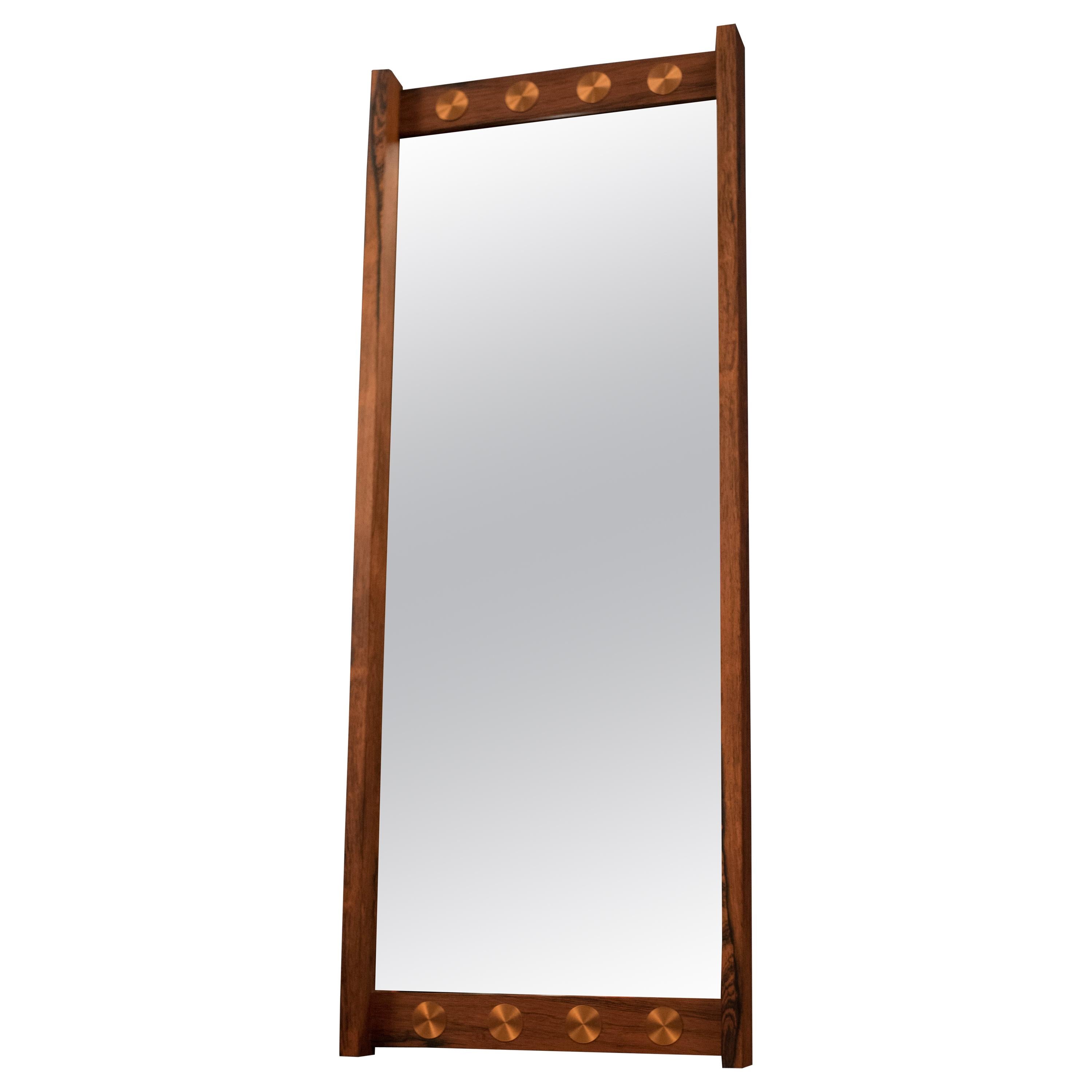 Mid Century Rosewood and Copper Mirror
