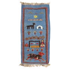 Zabihi Collection Blue Vintage Persian Souf Pictorial Kilim