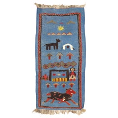 Blue Vintage Persian Souf Pictorial Kilim