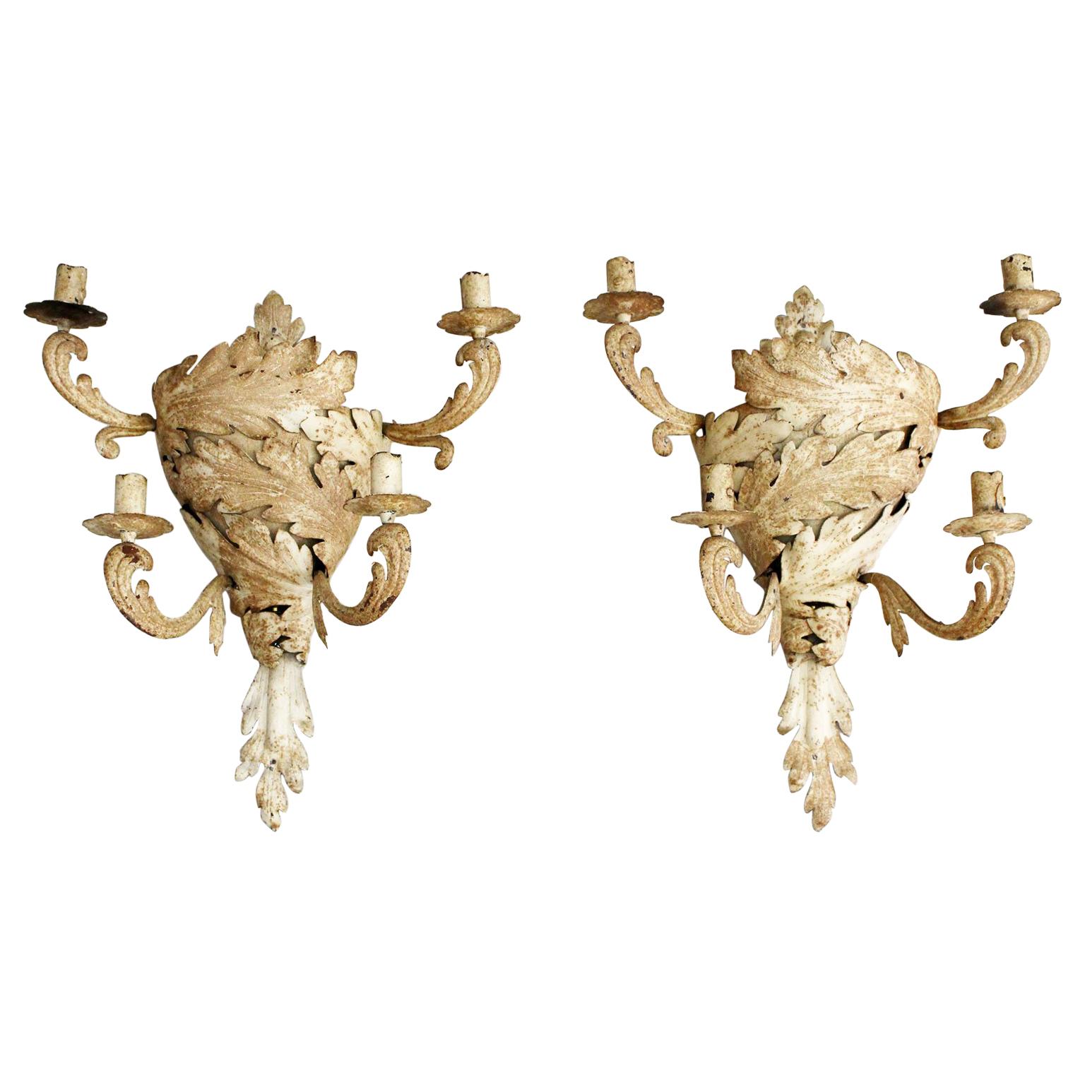 Pair of Late 19th Century Painted Tole Maison Baguès Wall Lights