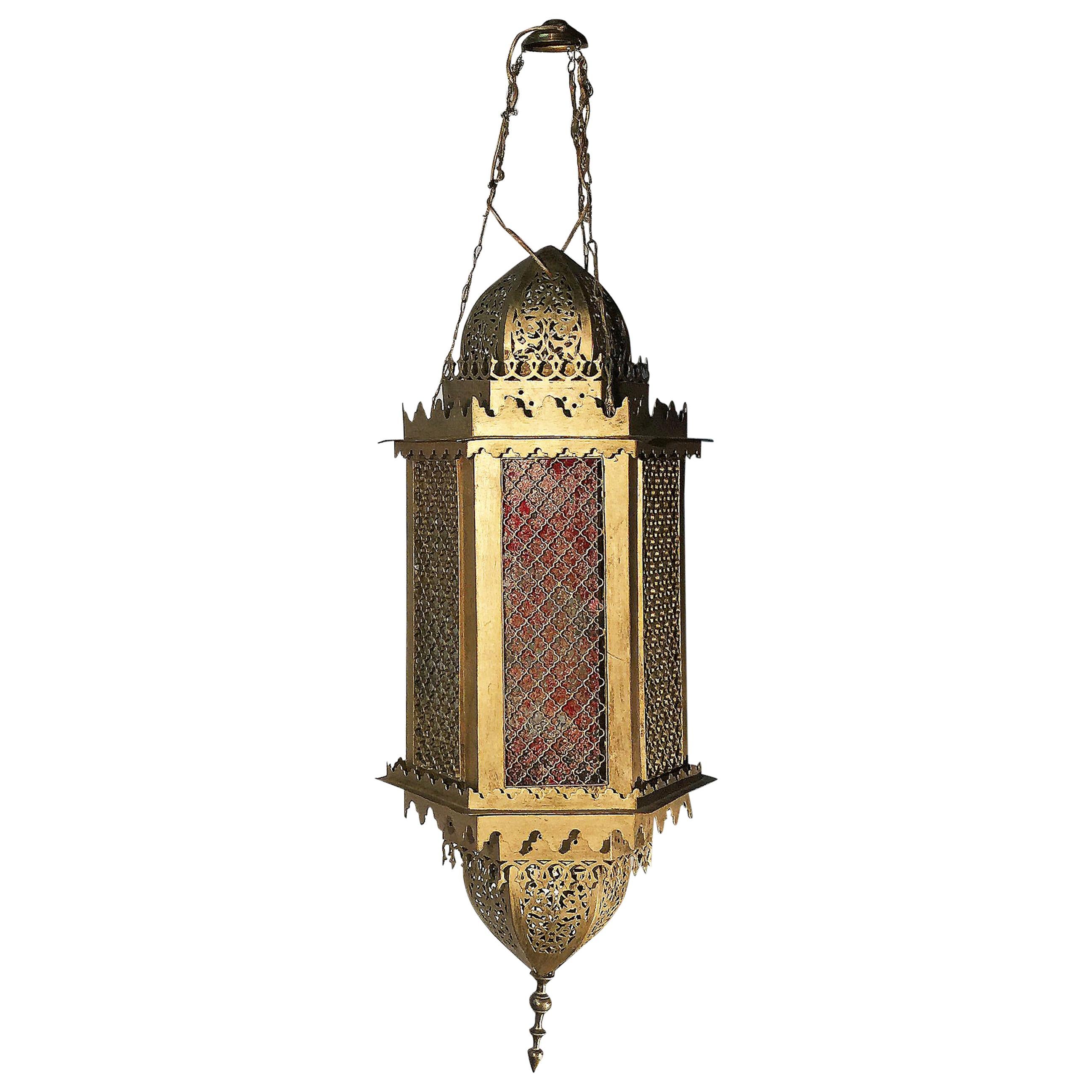 Old Flemish Lantern Brass Inspired Moorish, 19th Century