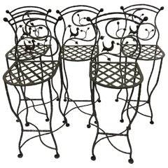 Set of 5 Whimsical Giacometti Style Hand Forged Iron Counter Stools