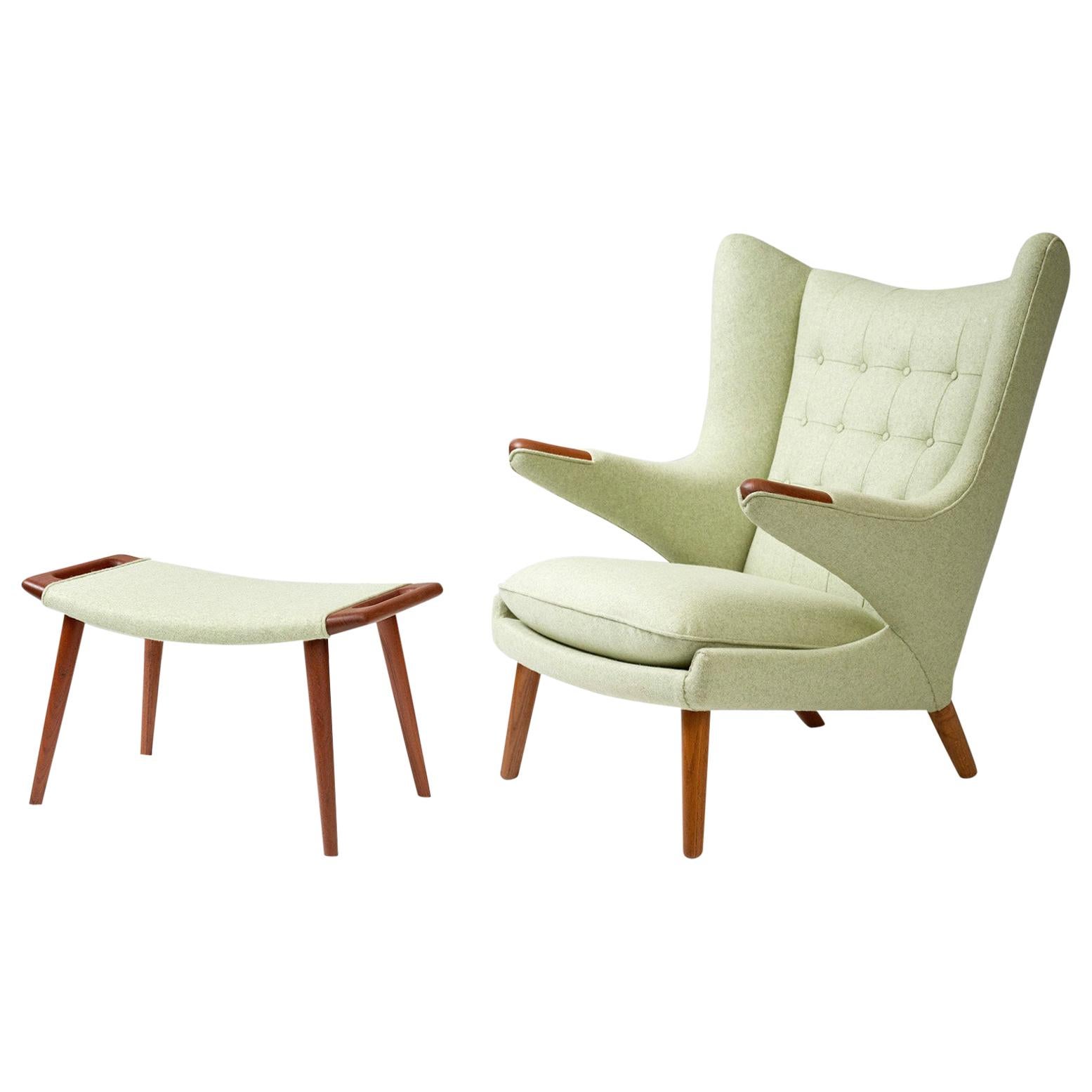 Hans Wegner AP-19 Papa Bear Chair and Ottoman, Teak