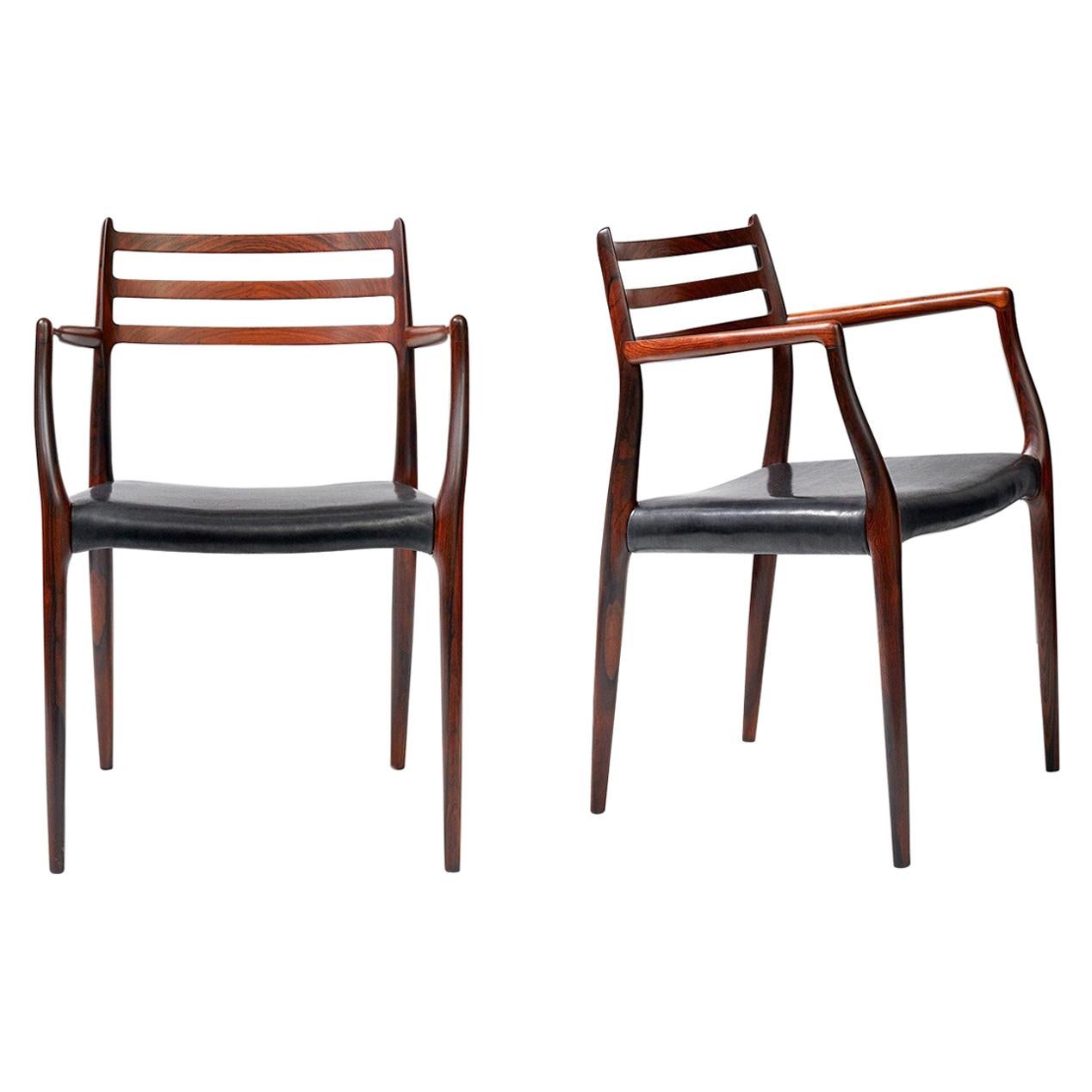 Pair of Rosewood Model 62 Armchairs by Niels Moller, 1962