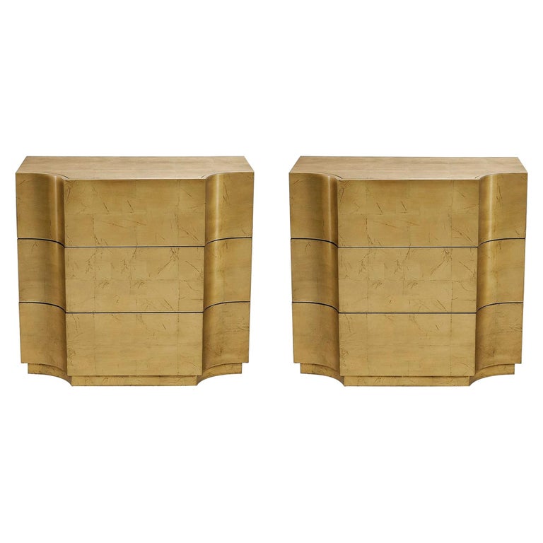 Vendôme, Set of Two Wood Nightstands Finished in Gold Leaf For Sale at