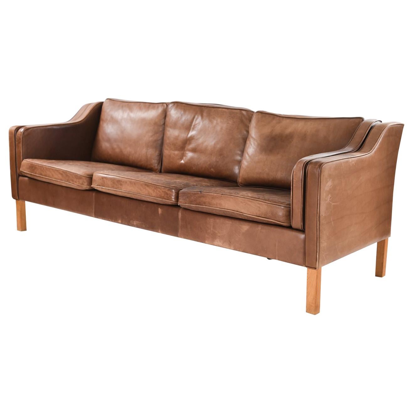 Borge Mogensen Style Danish Midcentury Leather Sofa