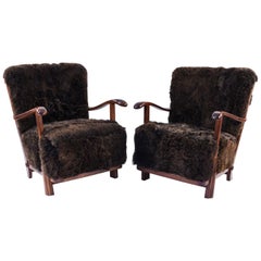 Pair of Fritz Hansen Model 1594 Lounge Chairs in Lamb's Wool