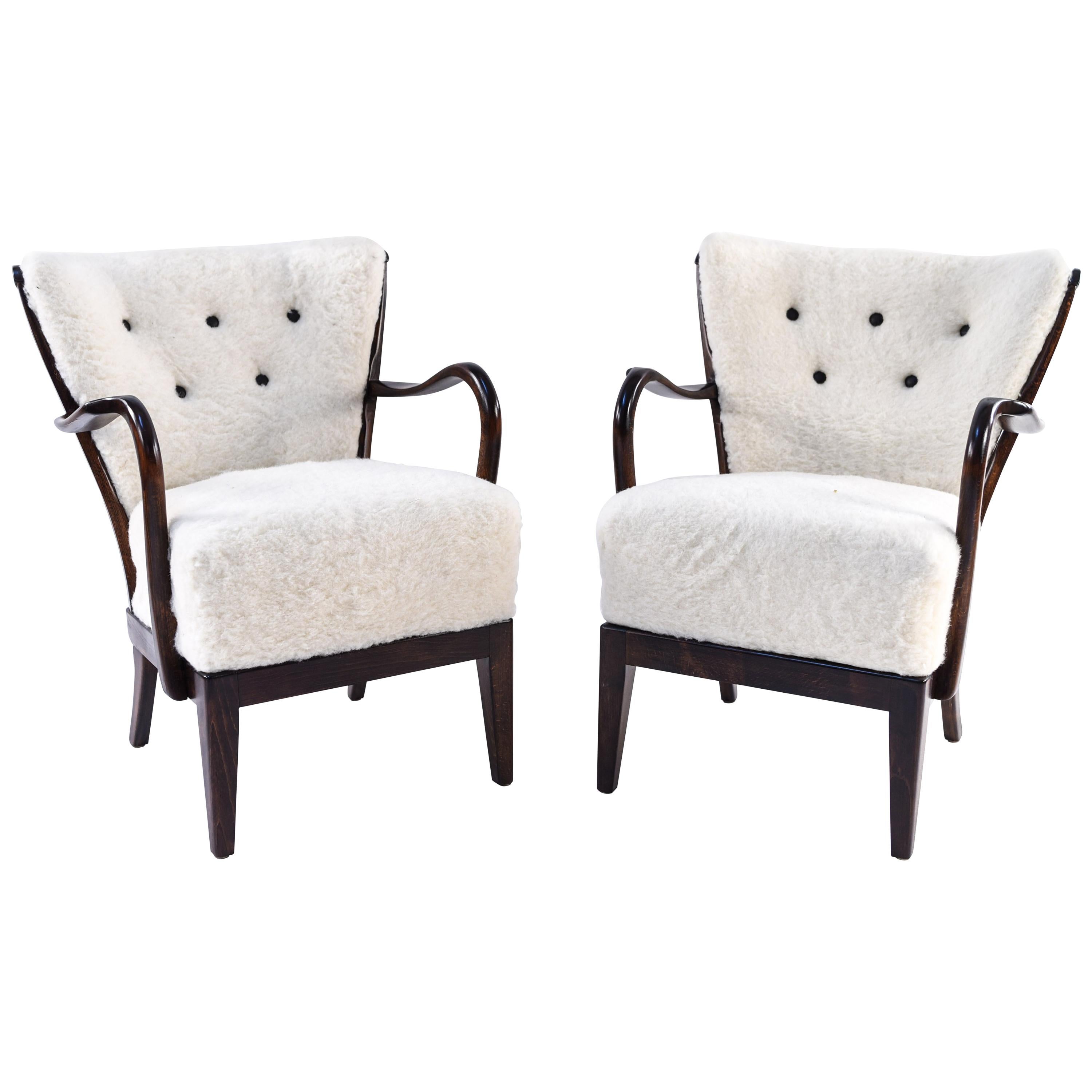 Pair of Slagelse Model 177 Lounge Chairs in Lamb's Wool