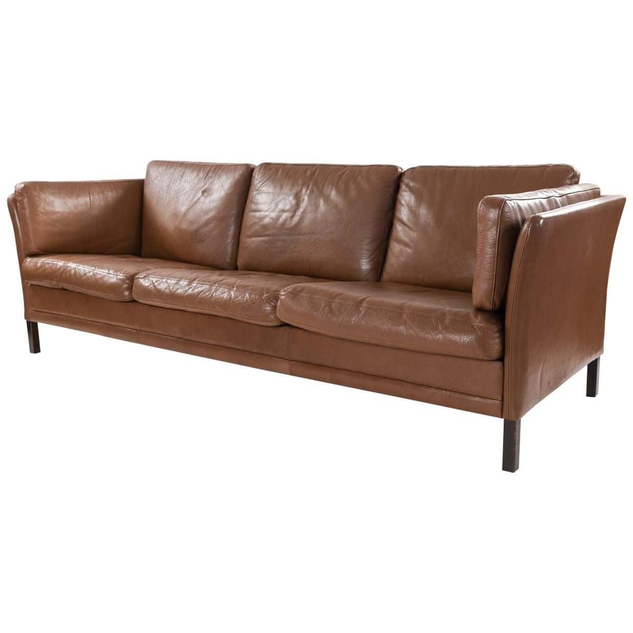 Danish Midcentury Three-Seat Leather Sofa by Mogens Hansen