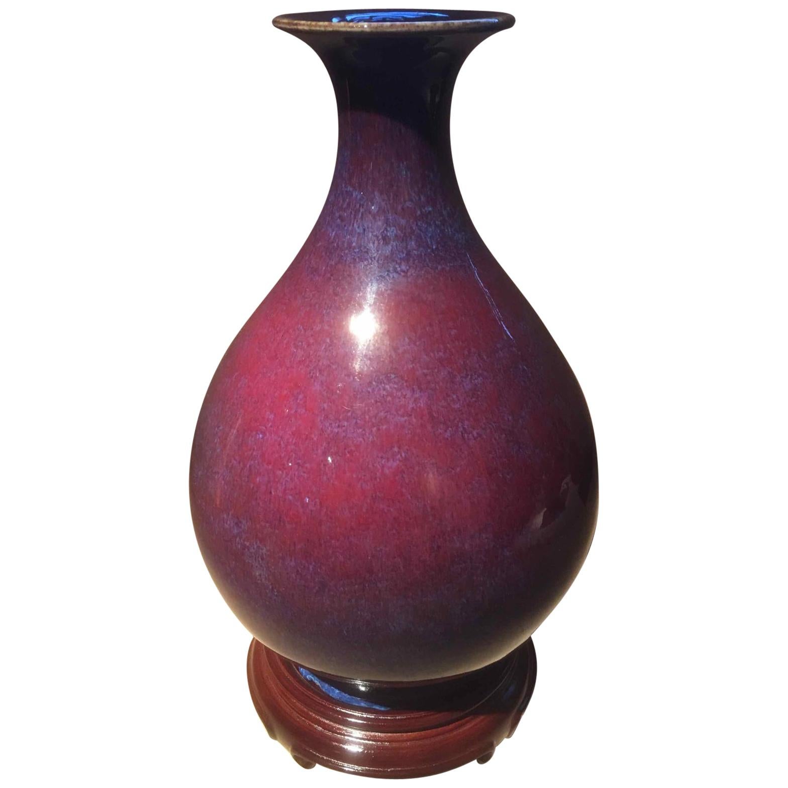 Purple Red Oxblood Glazed Vase with Mark on Bottom