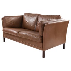 Danish Midcentury Leather Loveseat by Mogens Hansen