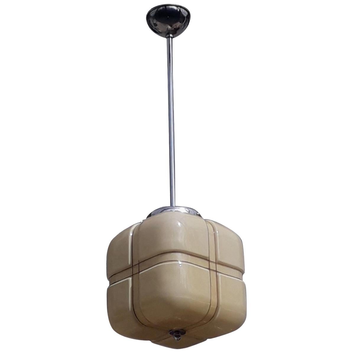 Art Deco Cream Glass Cube Pendant Light, 1930s im Angebot