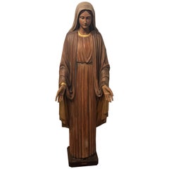 Antique Large Religious Had Carved Statue of Virgin Mary