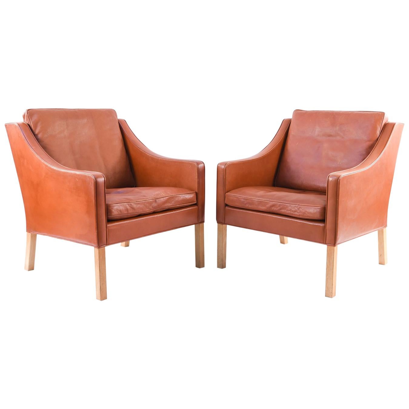 Pair of Børge Mogensen Model #2207 Leather Lounge Chairs
